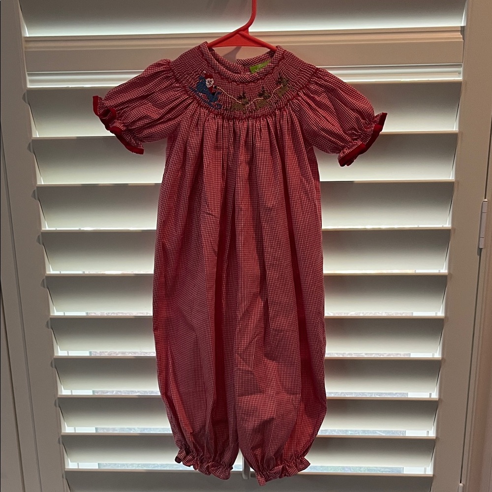 Red Gingham Smocked Baby Romper